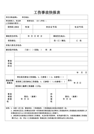 工伤事故快报表