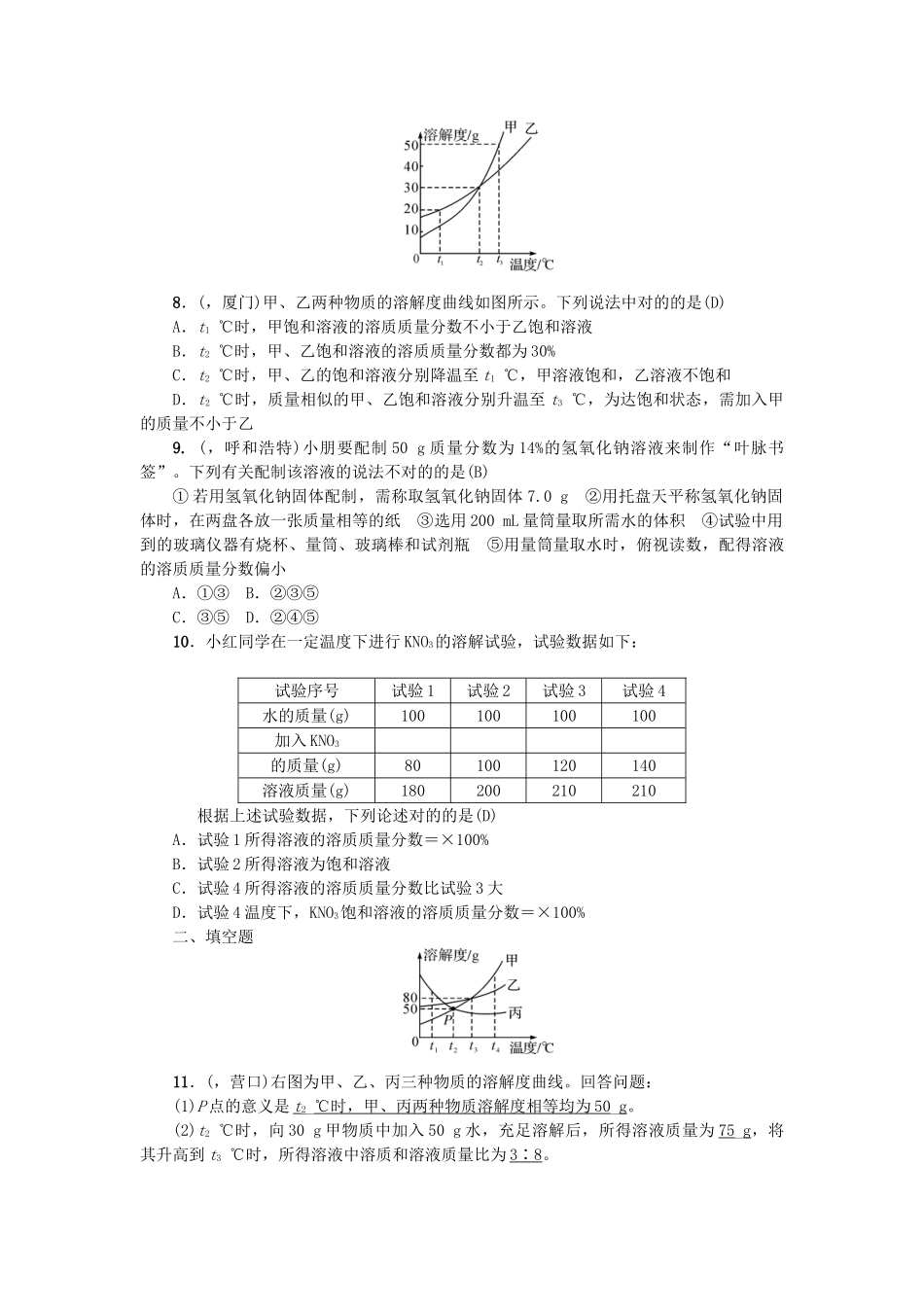 2025年中考化学总复习考点聚焦溶液试题_第2页