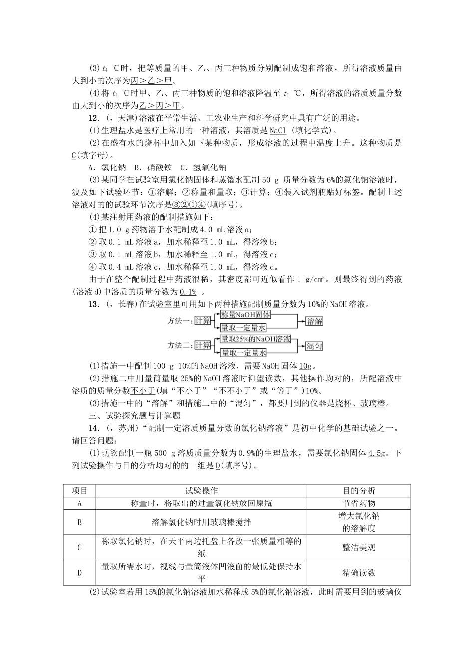 2025年中考化学总复习考点聚焦溶液试题_第3页