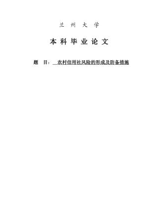 2025年农村信用社风险的形成及防范措施毕业论文