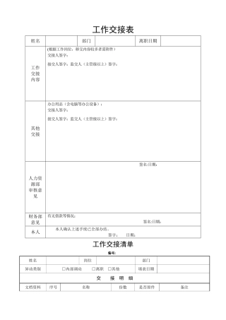 工作交接表和资料交接清单