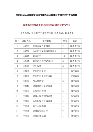2025年郑州航空工业管理学院自考建筑经济管理自考助学本科考试科目