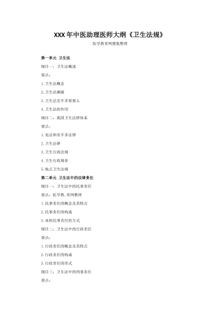 2025年X中医助理医师大纲《卫生法规》