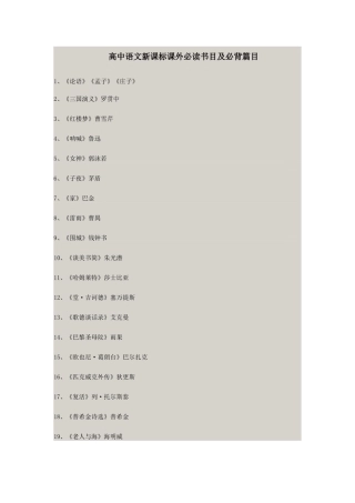 2025年高中语文新课标课外必读书目及必背篇目