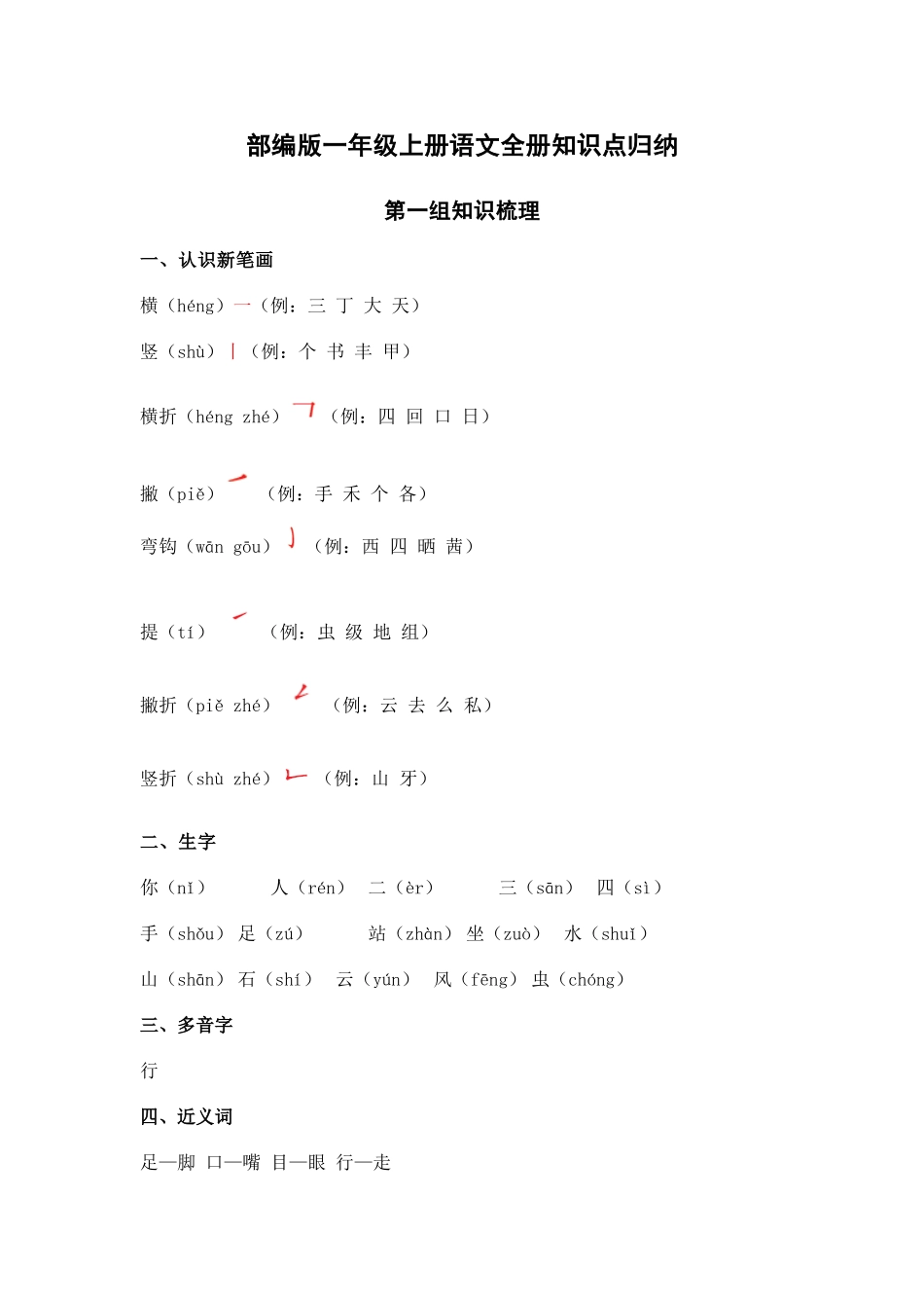 2025年部编版一年级上册语文全册知识点归纳_第1页