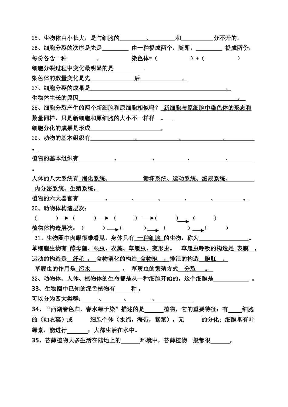 2025年七年级上册生物复习知识点填空学习资料_第3页