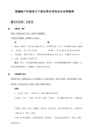2025年部编版六年级语文下册必背必考知识点