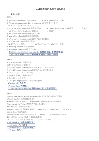 2025年pep四年级英语下册总复习知识点归纳讲课稿