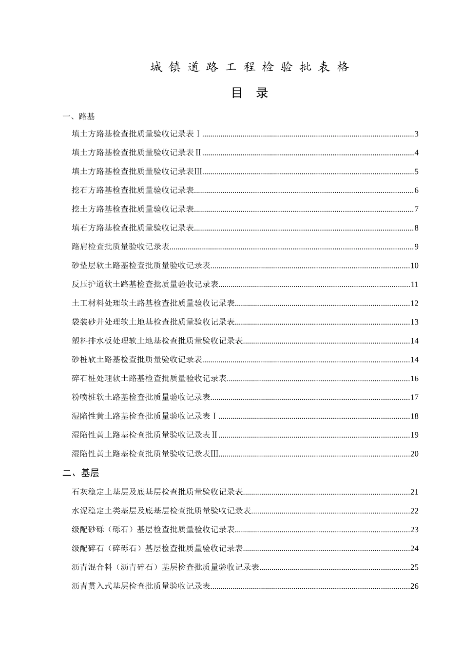 2025年CJJ1城镇道路工程检验批验收全套电子表格_第1页