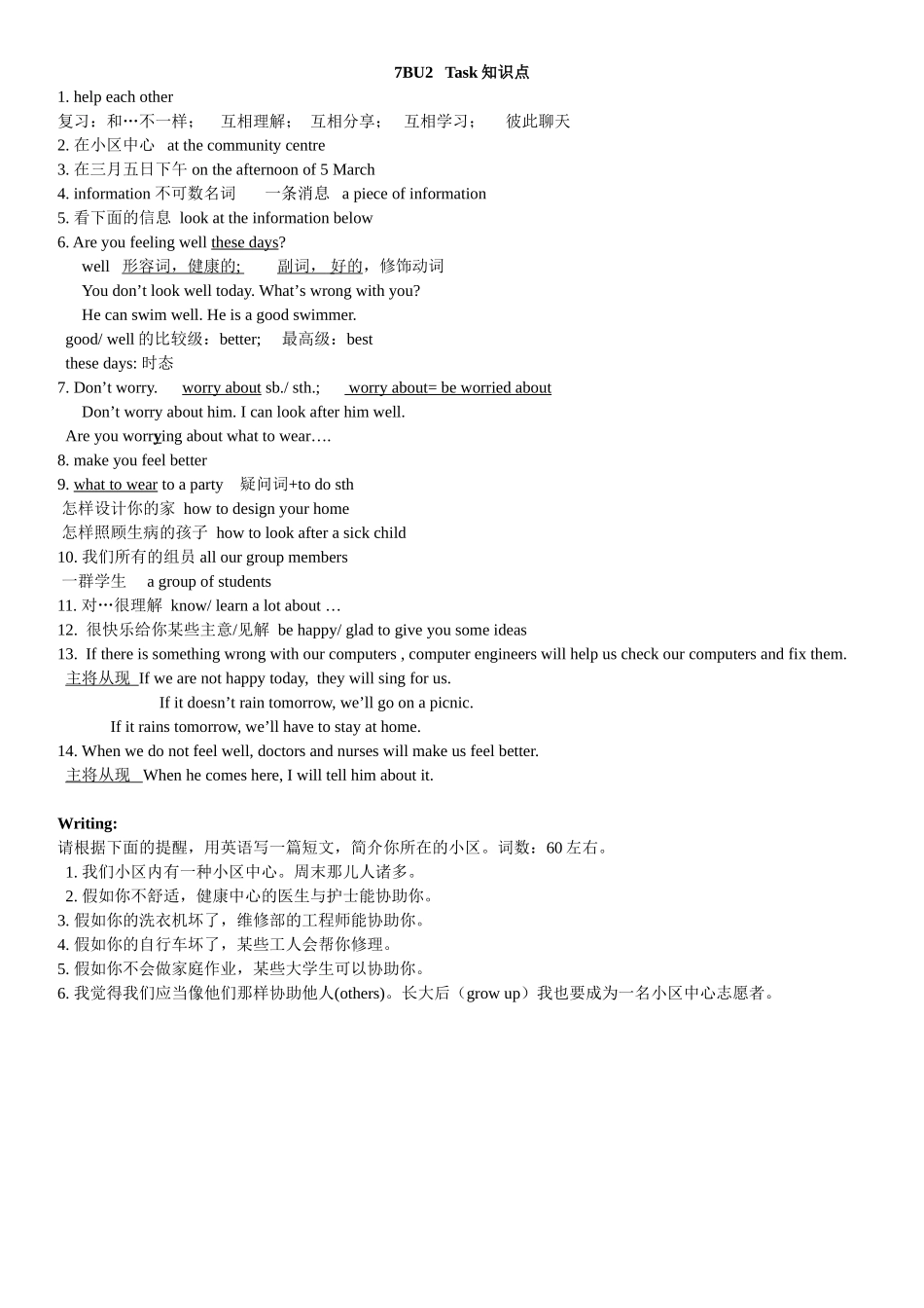 2025年七年级下册英语苏教版七年级7BU2Task知识点教学提纲_第1页