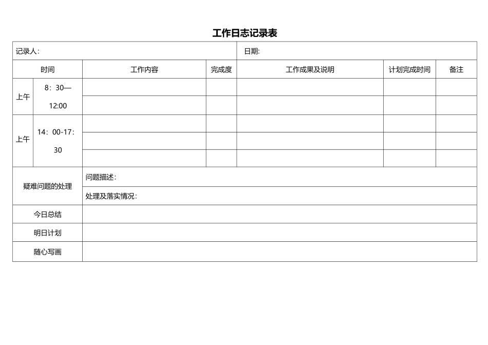 工作日志记录表_第1页