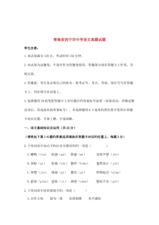 2025年青海省西宁市中考语文真题试题含答案