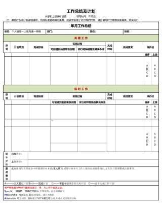工作计划及工作总结表格模版、