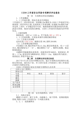 工作面安全风险专项辨识评估报告