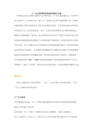 工厂企业高清网络视频监控解决方案