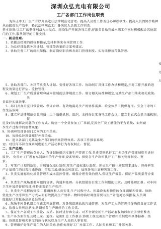 工厂各部门工作岗位职责