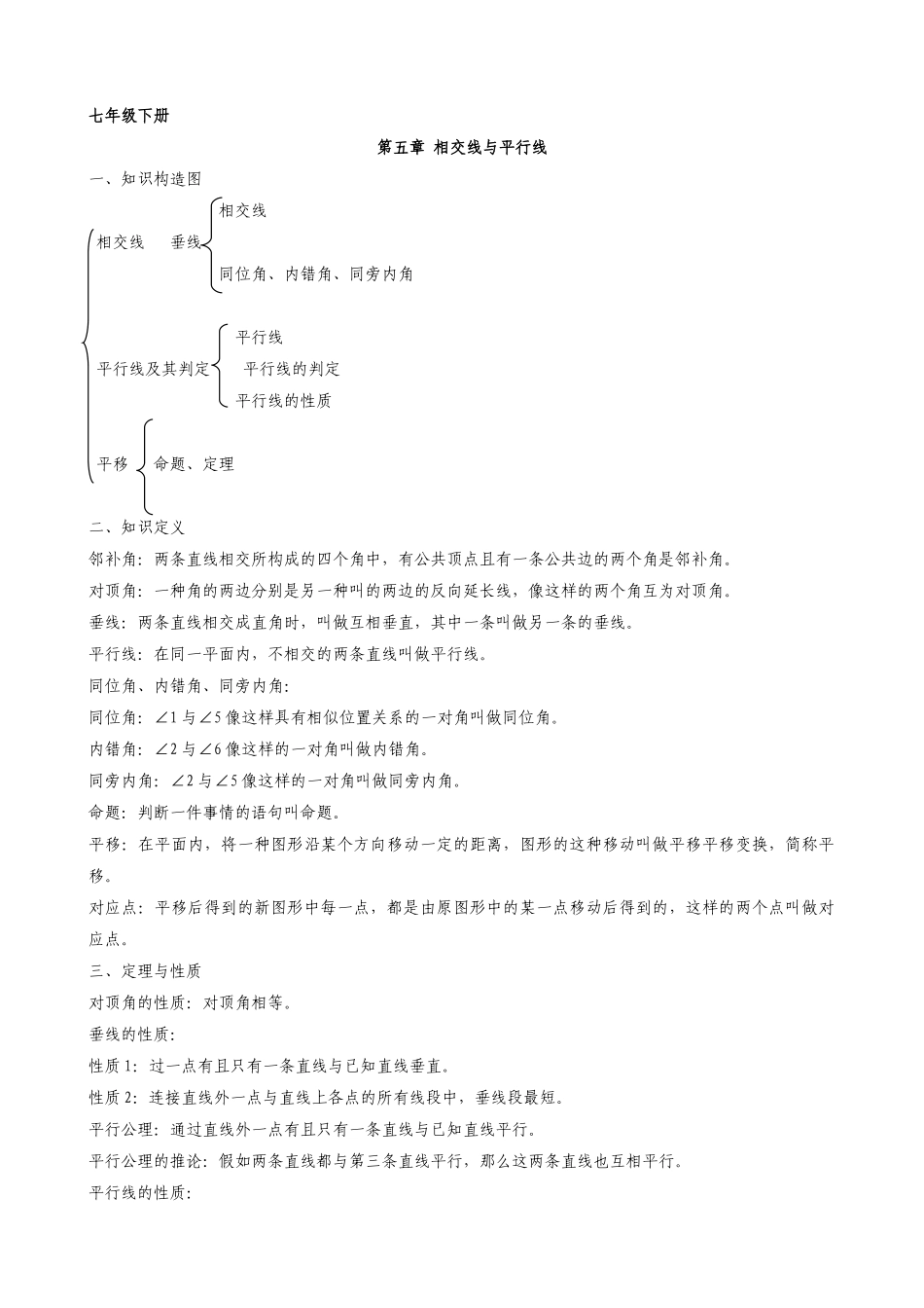 2025年七年级下册数学知识点归纳讲解学习_第1页