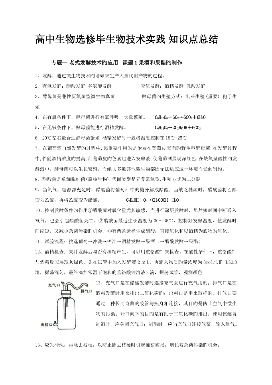 2025年高中生物选修一生物技术实践知识点总结_第1页