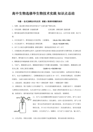 2025年高中生物选修一生物技术实践知识点总结