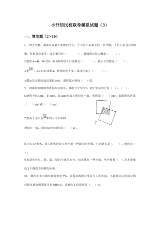 2025年郑邦友老师提供的小升初数学资料小升初民校联考模拟试题