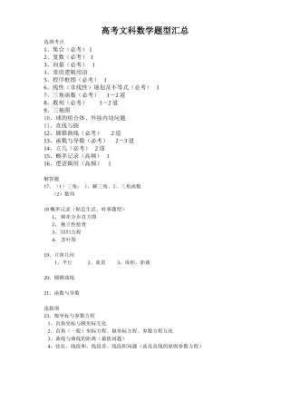 2025年高考文科数学全国课标1卷考点清单