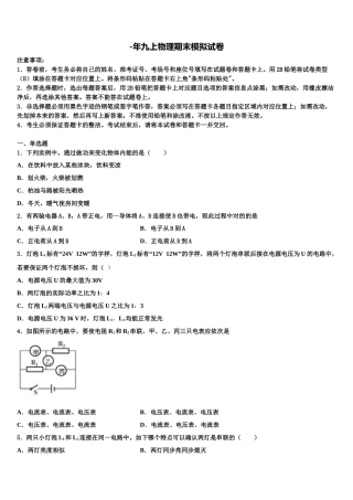 2025年北京市海淀区中学关村中学物理九上期末学业水平测试模拟试题含解析
