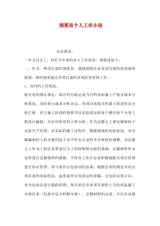 2025年预算员个人工作小结