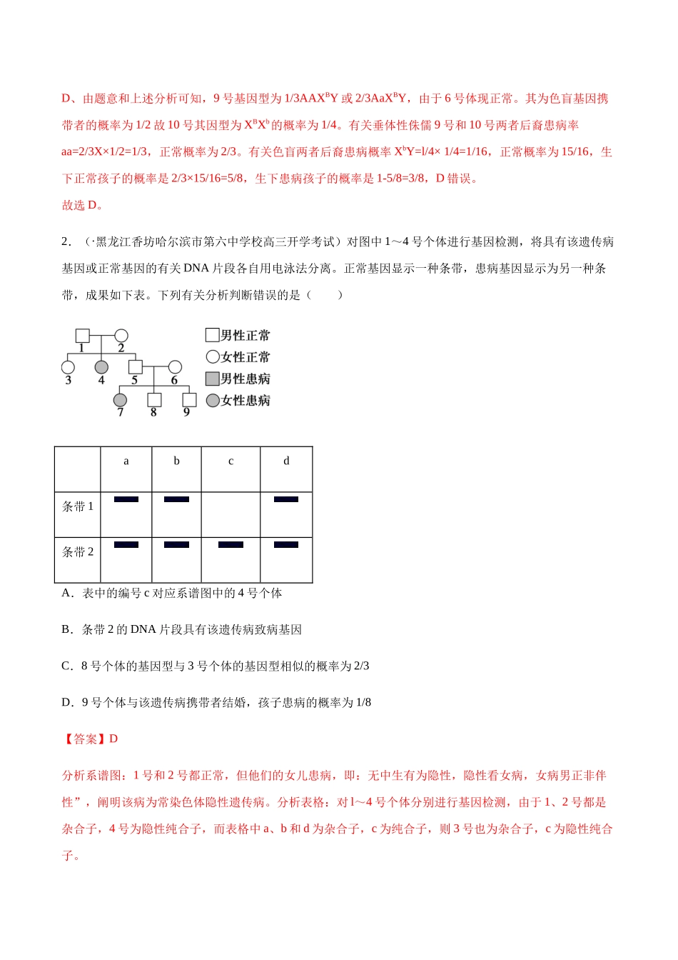 2025年高三生物新题专项汇编考点10伴性遗传和人类遗传病解析版_第2页