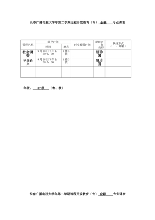 2025年长春广播电视大学第二学期远程开放教育专金融专业课表