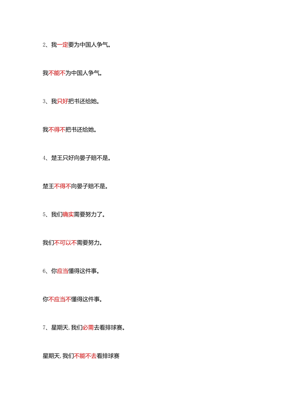 2025年陈述句改成双重否定句的方法题目和答案变双重否定句的题库_第3页