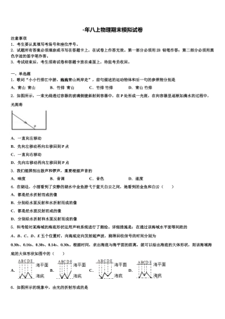 2025年福建省宁德市物理八年级第一学期期末学业水平测试模拟试题含解析