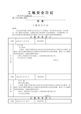 工地安全日记参考范本