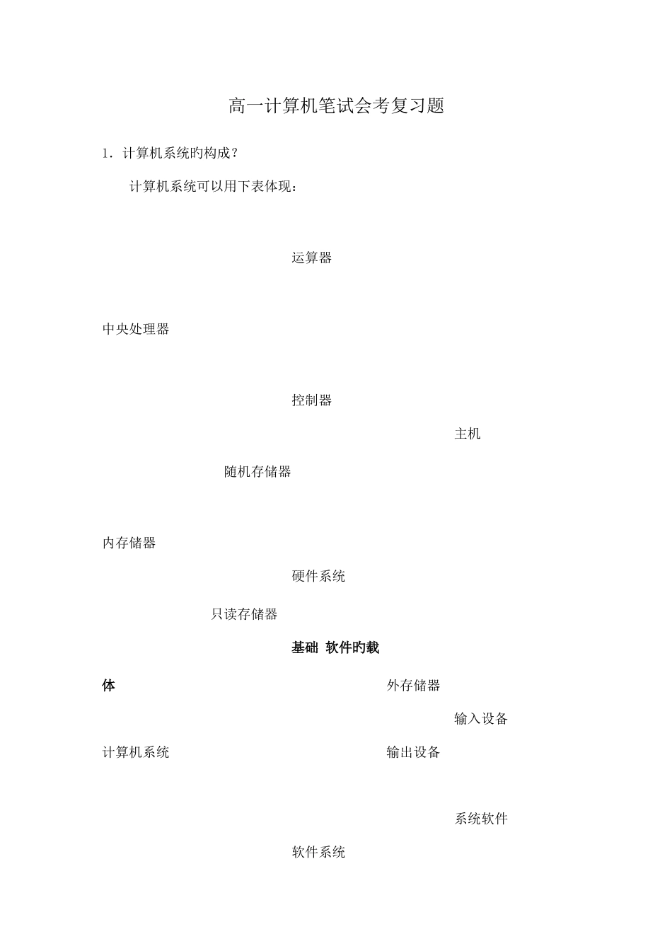 2025年高一计算机笔试会考复习题_第1页