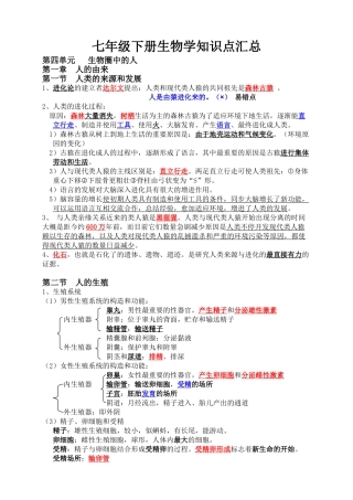 2025年七年级下册生物学知识点汇总资料