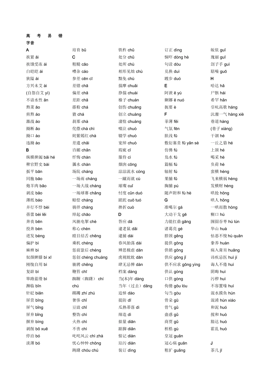 2025年高考易错字音字形归纳打印_第1页