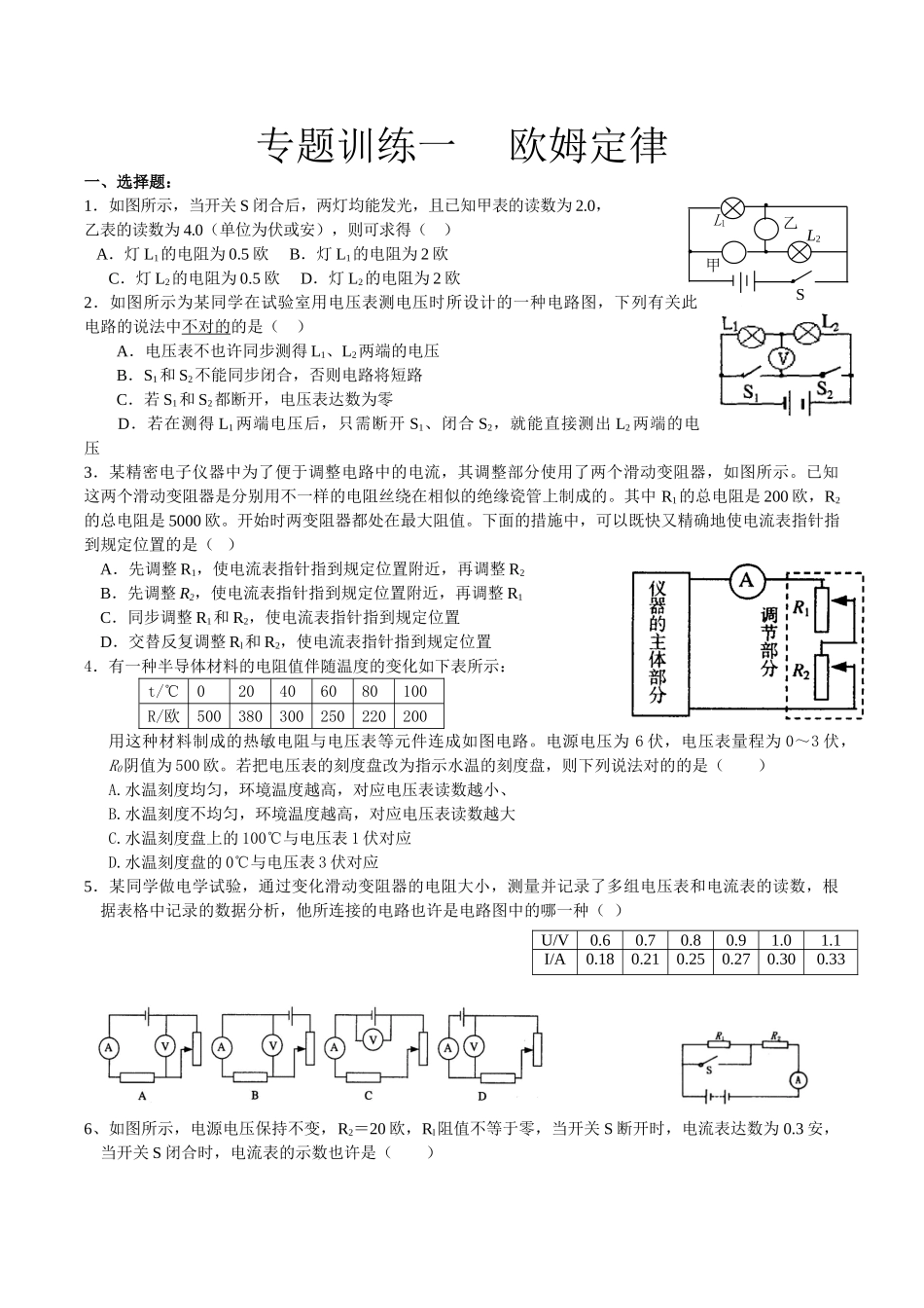 2025年欧姆定律专项难题+竞赛_第1页