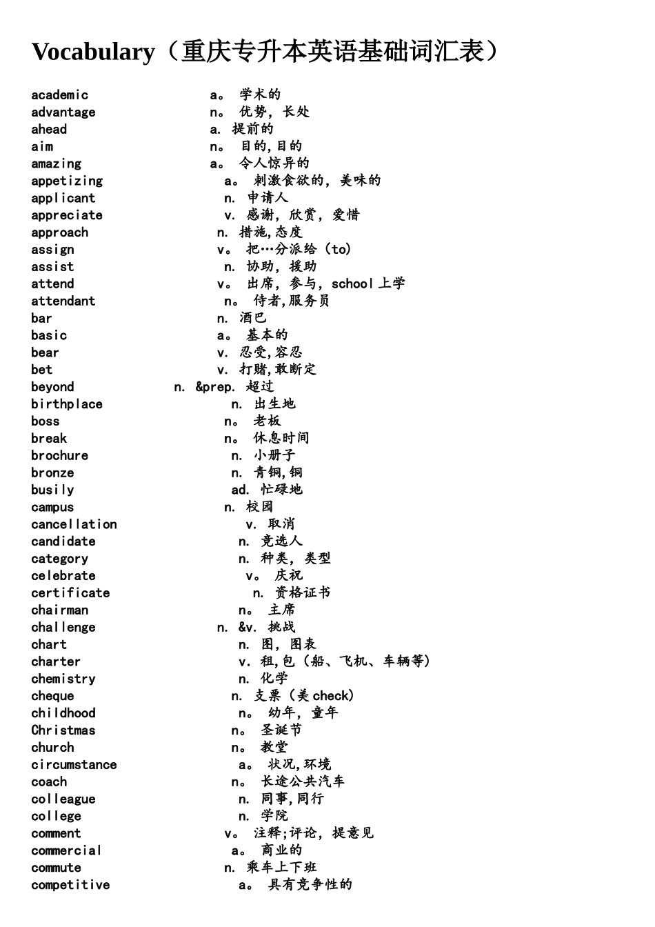 2025年重庆专升本英语基础词汇表_第1页
