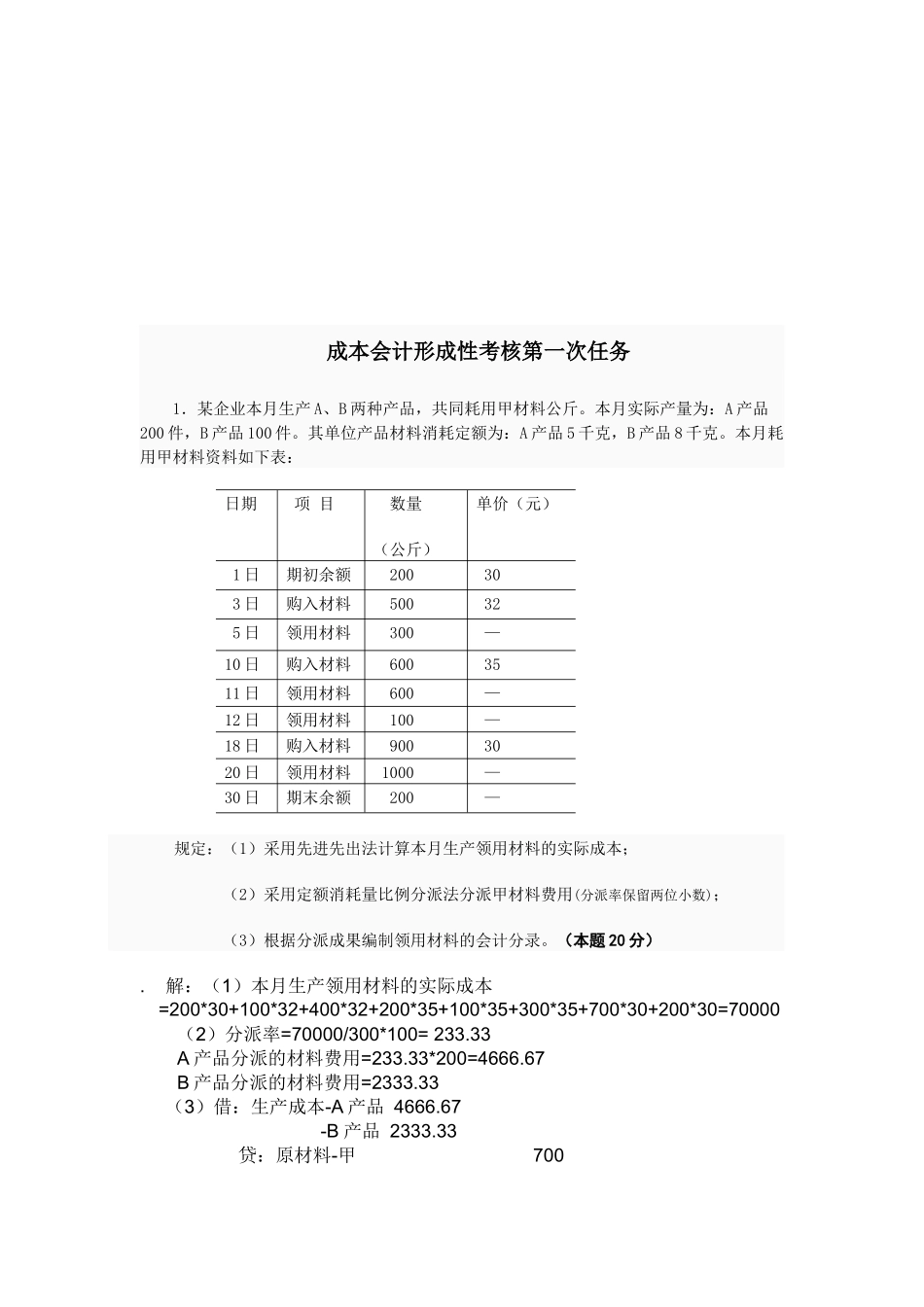 2025年成本会计形成性考核试题_第1页