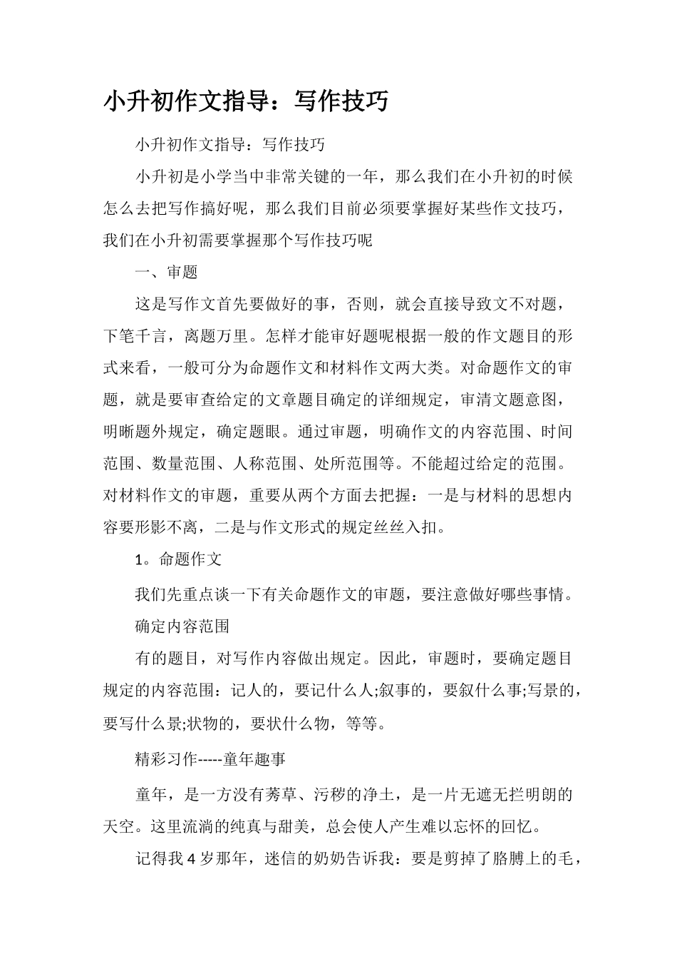 2025年小升初作文指导写作技巧_第1页