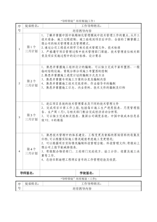 工程单位工作导师带徒培养规划