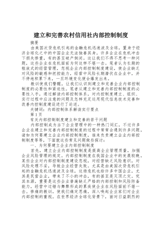 2025年建立和完善农村信用社内部控制制度