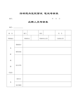 2025年医院面试笔试考核表