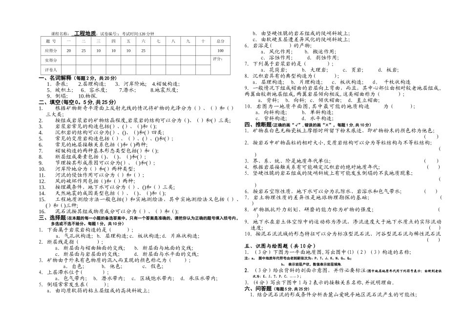 工程地质考试卷_第1页