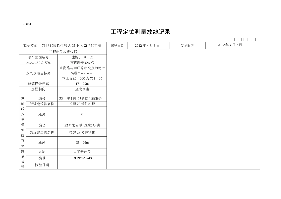 工程定位测量放线记录_第1页