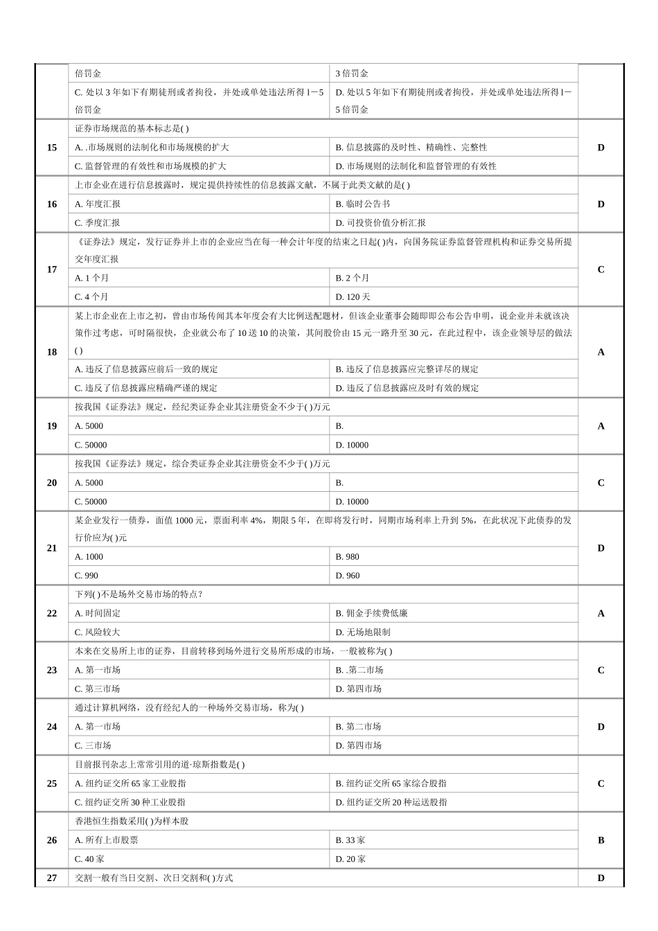 2025年上海电大证券投资学单选题整理_第2页