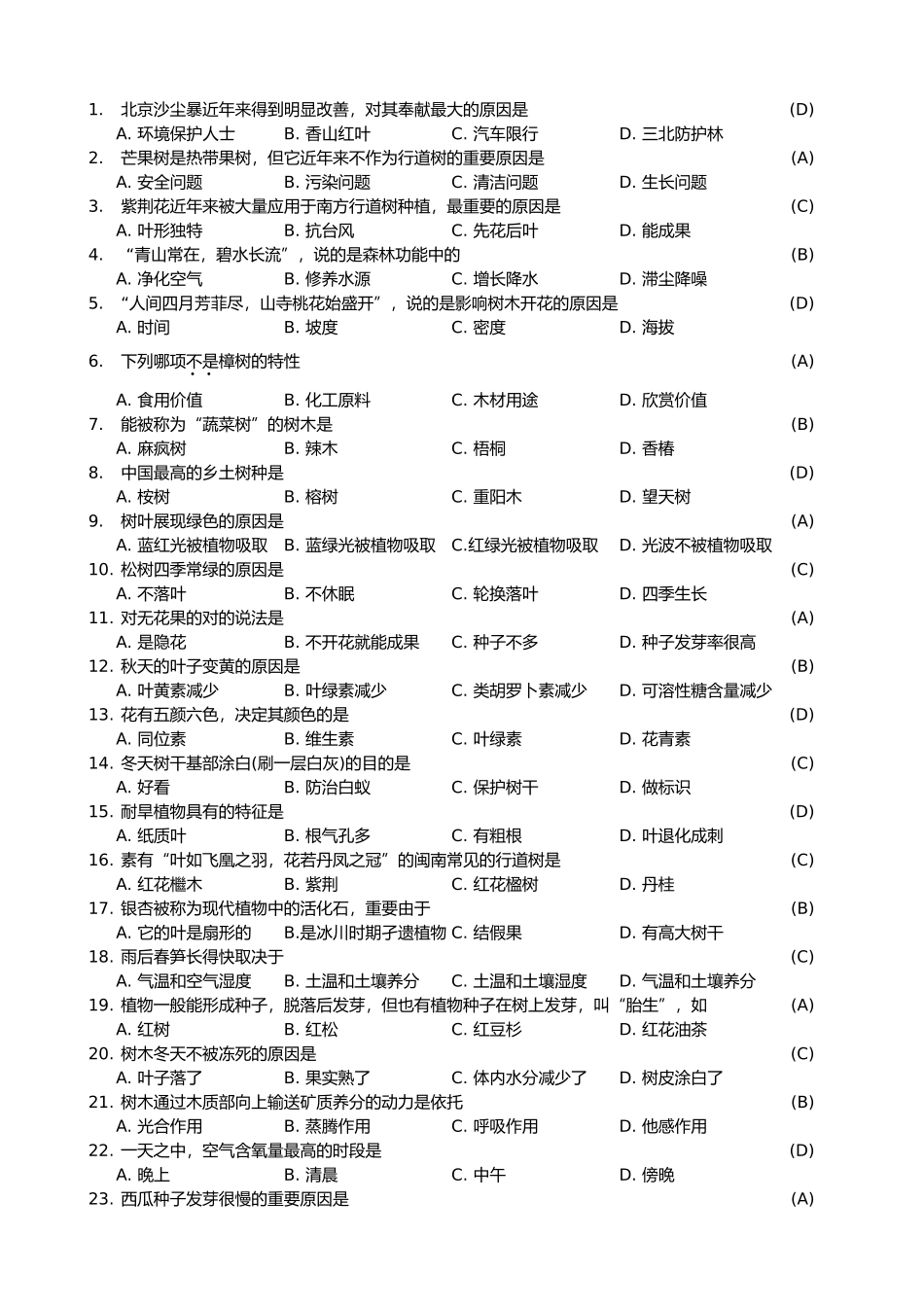 2025年绿化知识竞赛题目和答案总版_第1页