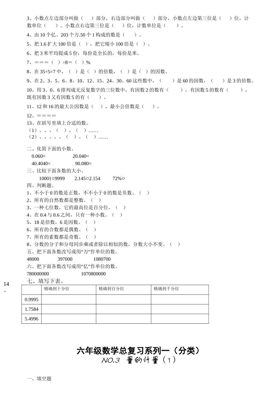 2025年苏教版小学六年级数学总复习题库分类学习资料_第3页