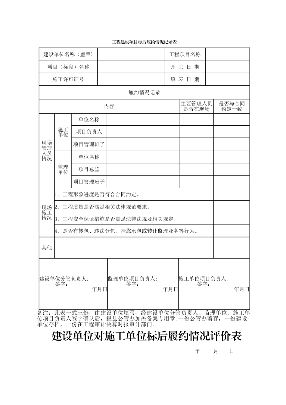 工程建设项目标后履约情况记录表_第1页