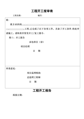 工程开工报告[标准格式]