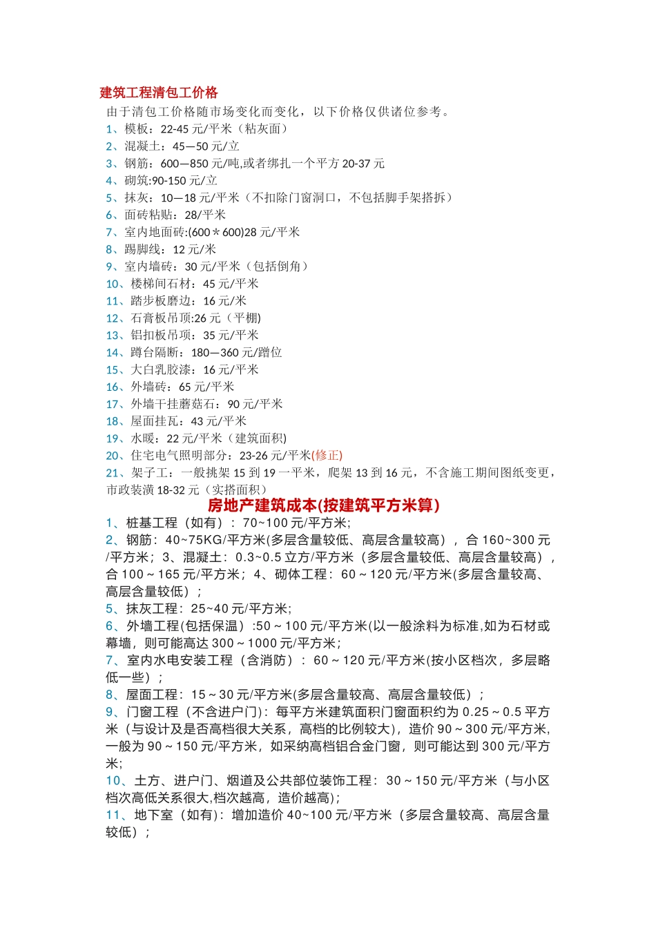 工程施工劳务承包价格_第1页